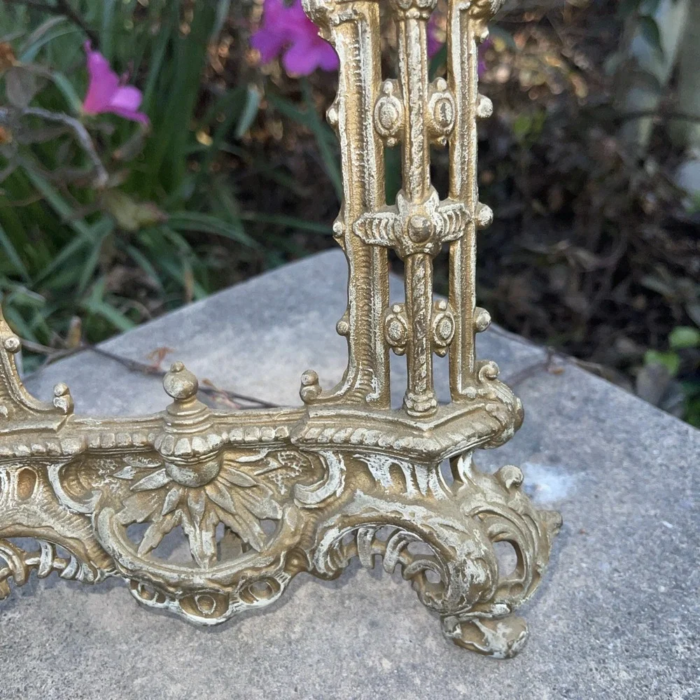 Rare Cherub Antique Ornate Cast Iron Angel Harp Picture Photo Frame 14